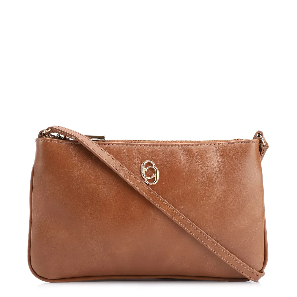 Bolsa Transversal Couro Marrom Claro