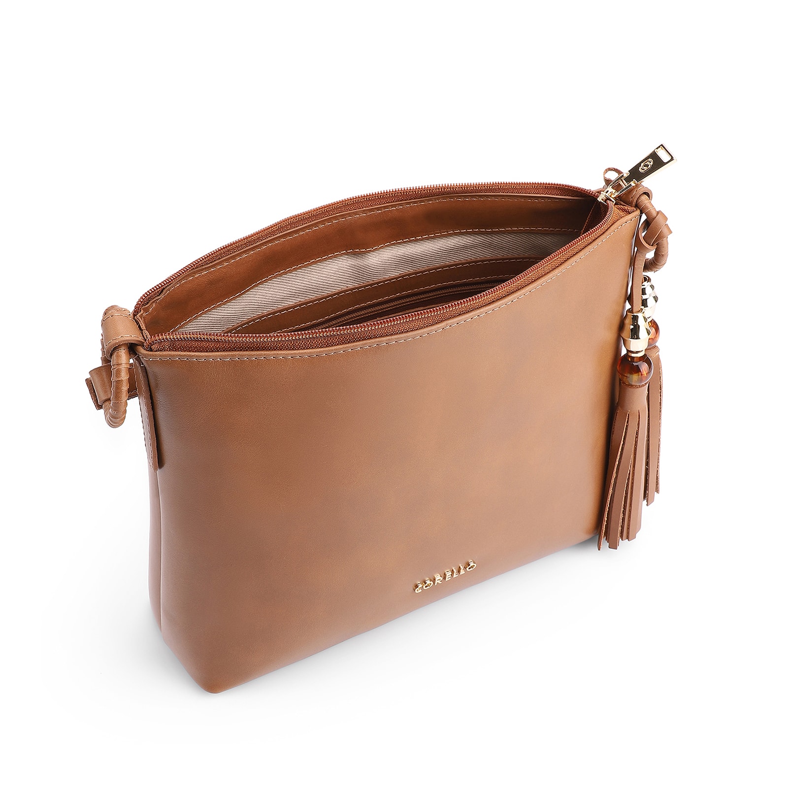 Bolsa Transversal Couro Marrom Claro
