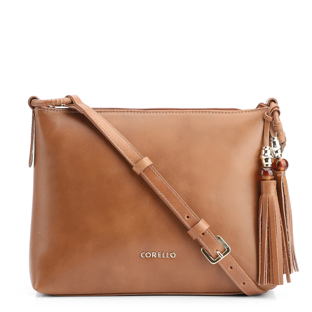 Bolsa Transversal Couro Marrom Claro