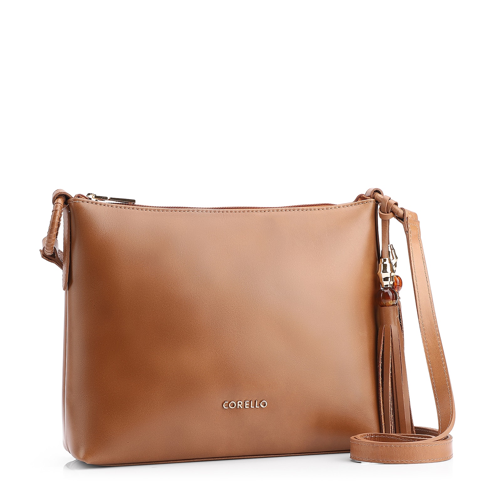 Bolsa Transversal Couro Marrom Claro