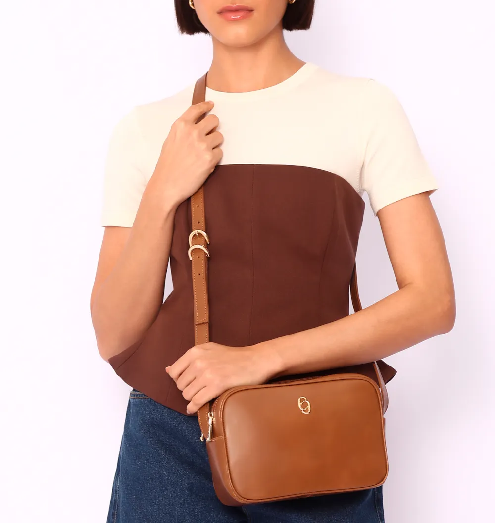 Bolsa Transversal Couro Marrom Claro - imagem 2