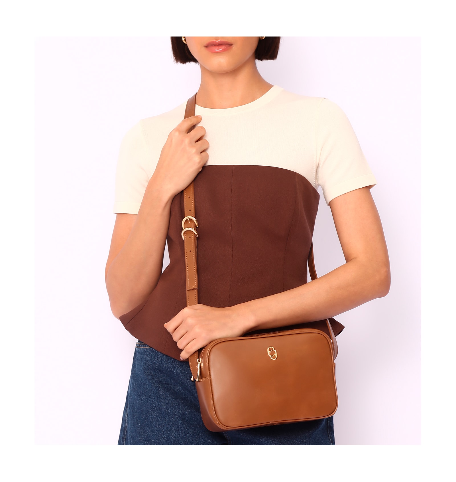 Bolsa Transversal Couro Marrom Claro