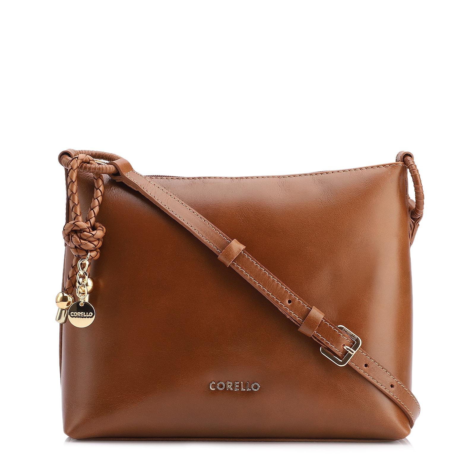 Bolsa Transversal Couro Marrom Claro