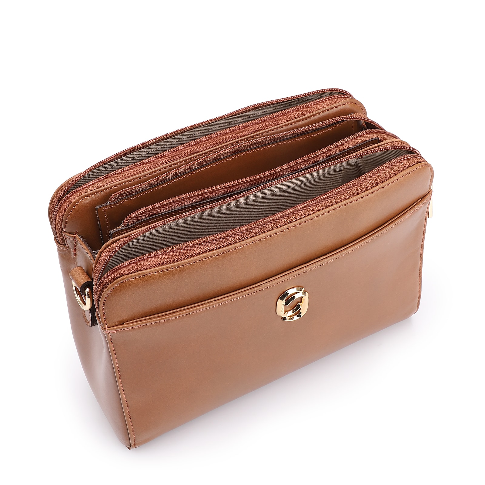 Bolsa Transversal Couro Marrom Claro