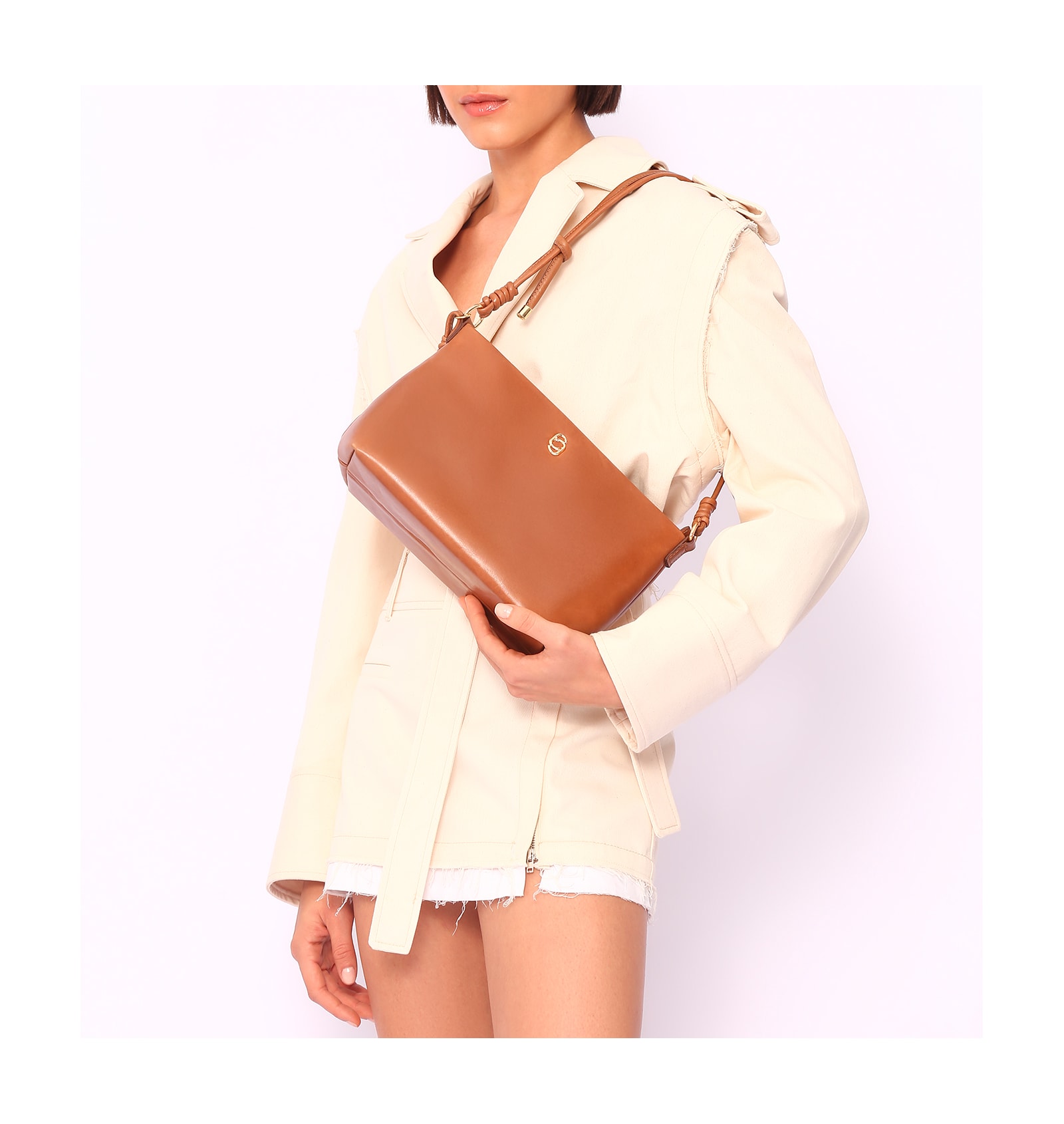 Bolsa Transversal Couro Marrom Claro