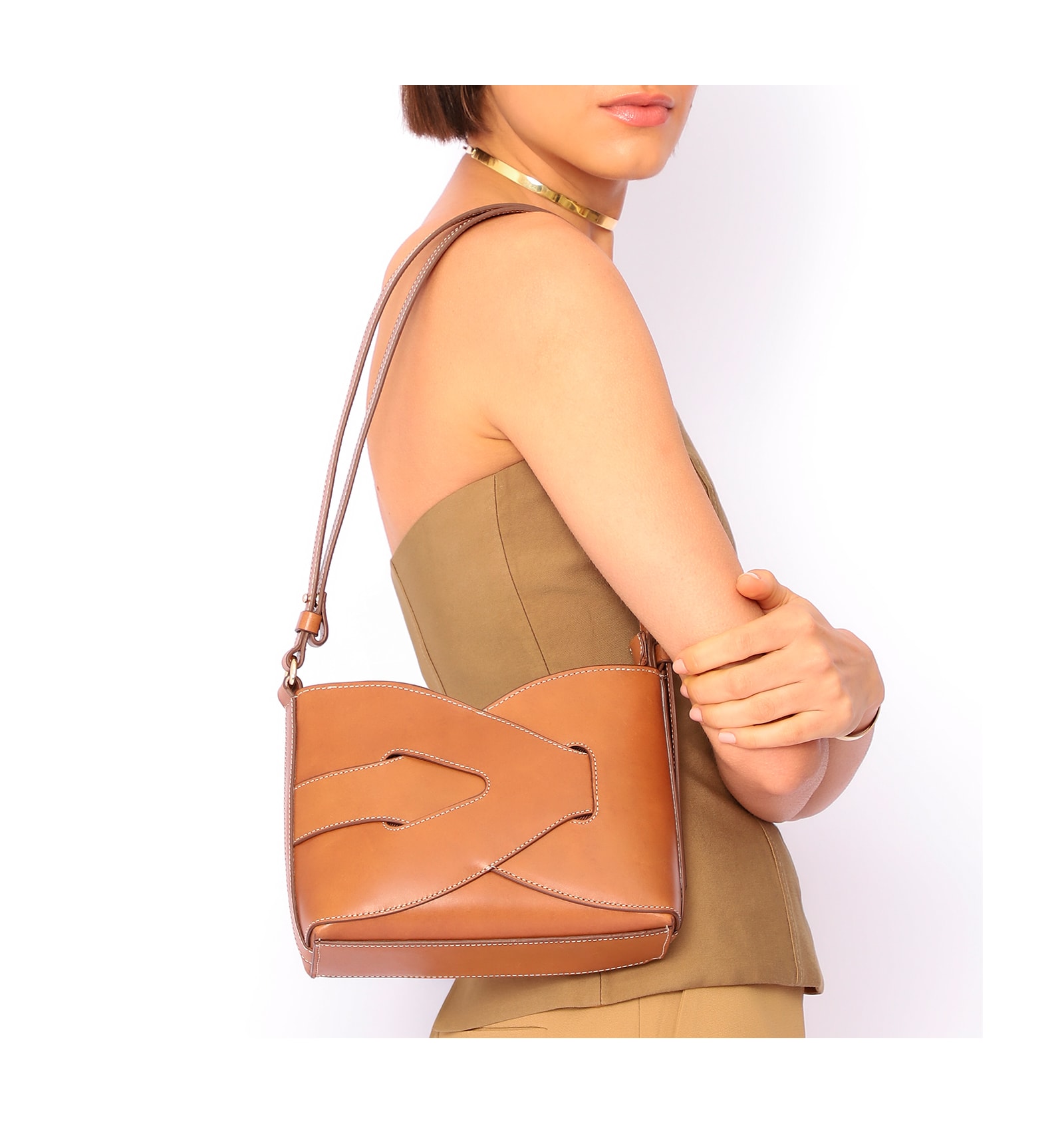 Bolsa Transversal Couro Marrom Claro