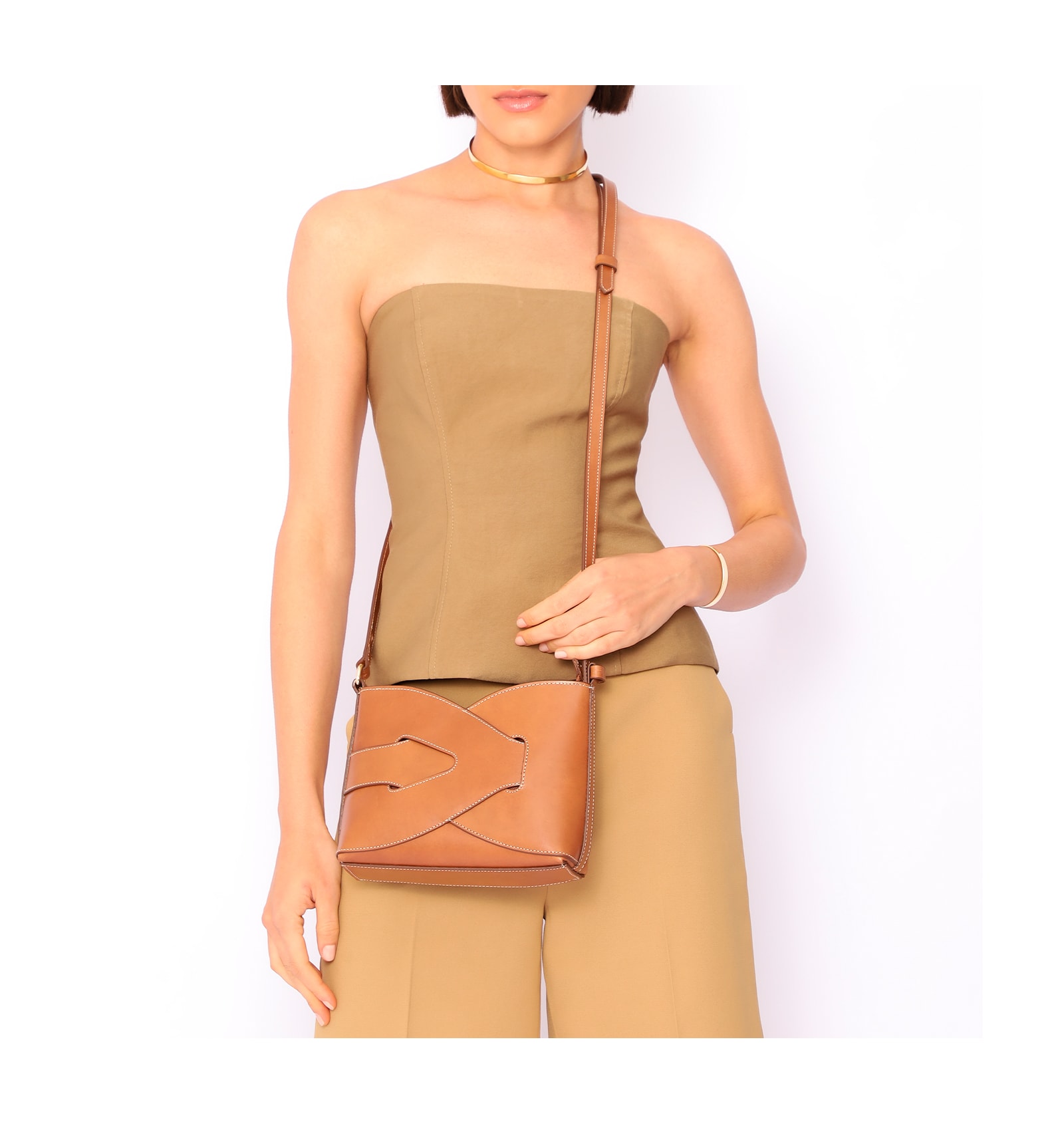 Bolsa Transversal Couro Marrom Claro