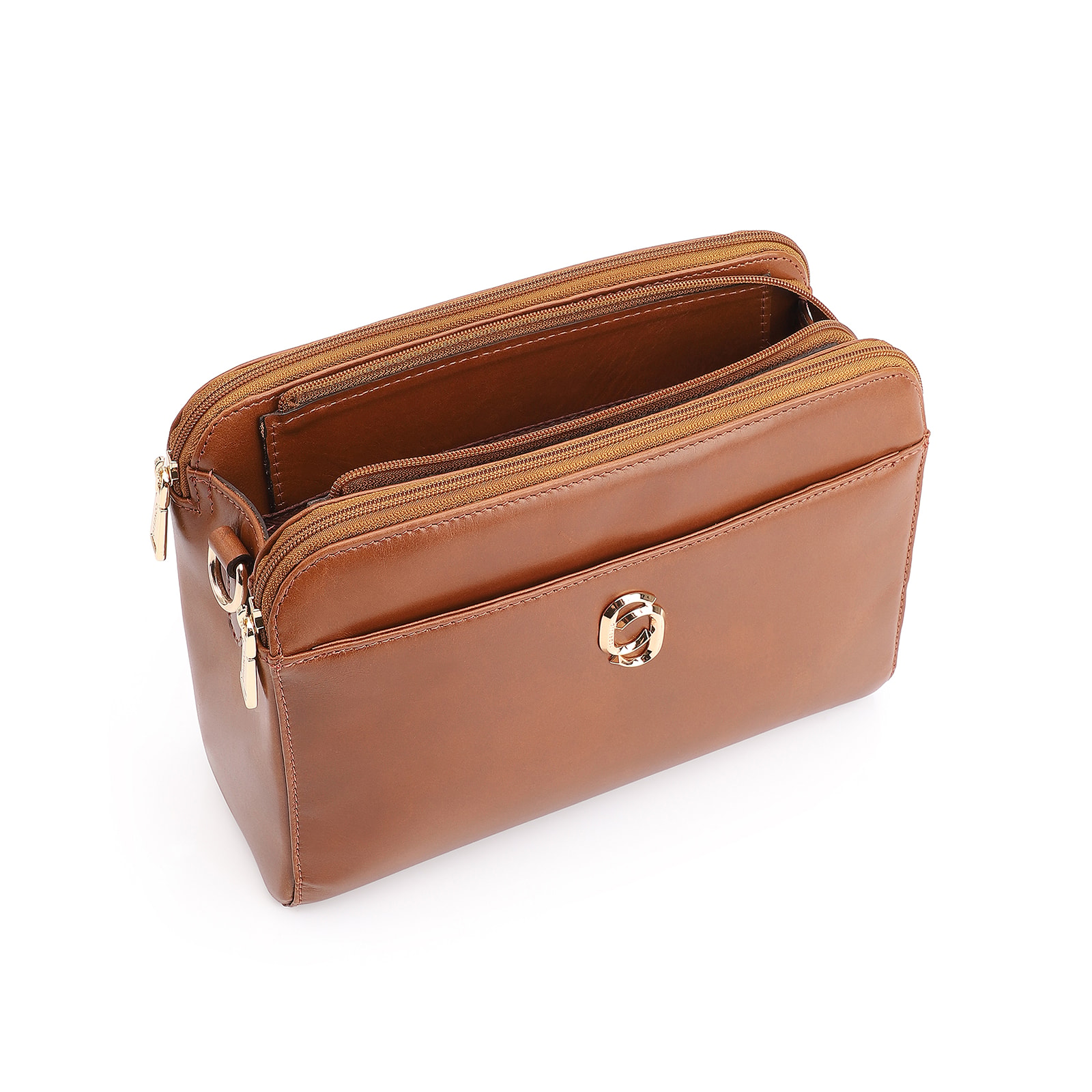 Bolsa Transversal Couro Marrom Claro
