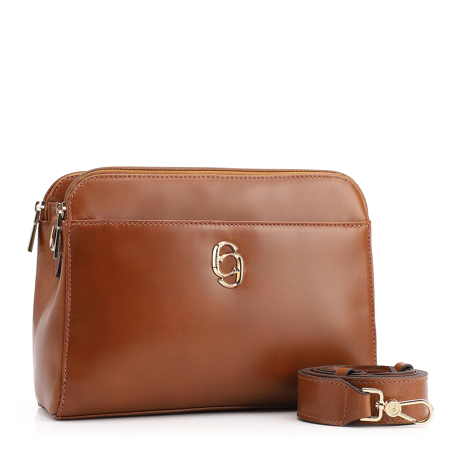 Bolsa Transversal Couro Marrom Claro