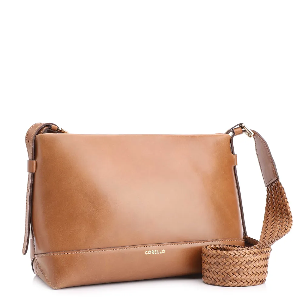 Bolsa Transversal Couro Marrom Claro/Alça Alt Tramado Marrom Claro - imagem 3