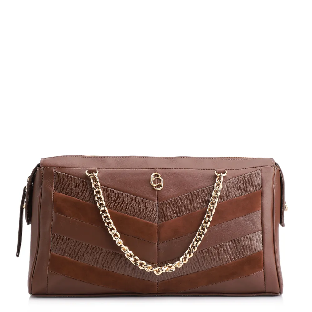Bolsa Transversal Couro Marrom/Couro Nobuck Marrom/Lezard Marrom
