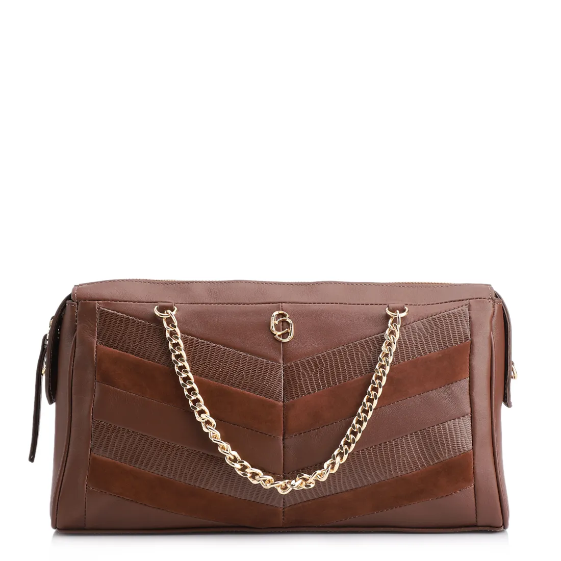 Bolsa Transversal Couro Marrom/Couro Nobuck Marrom/Lezard Marrom