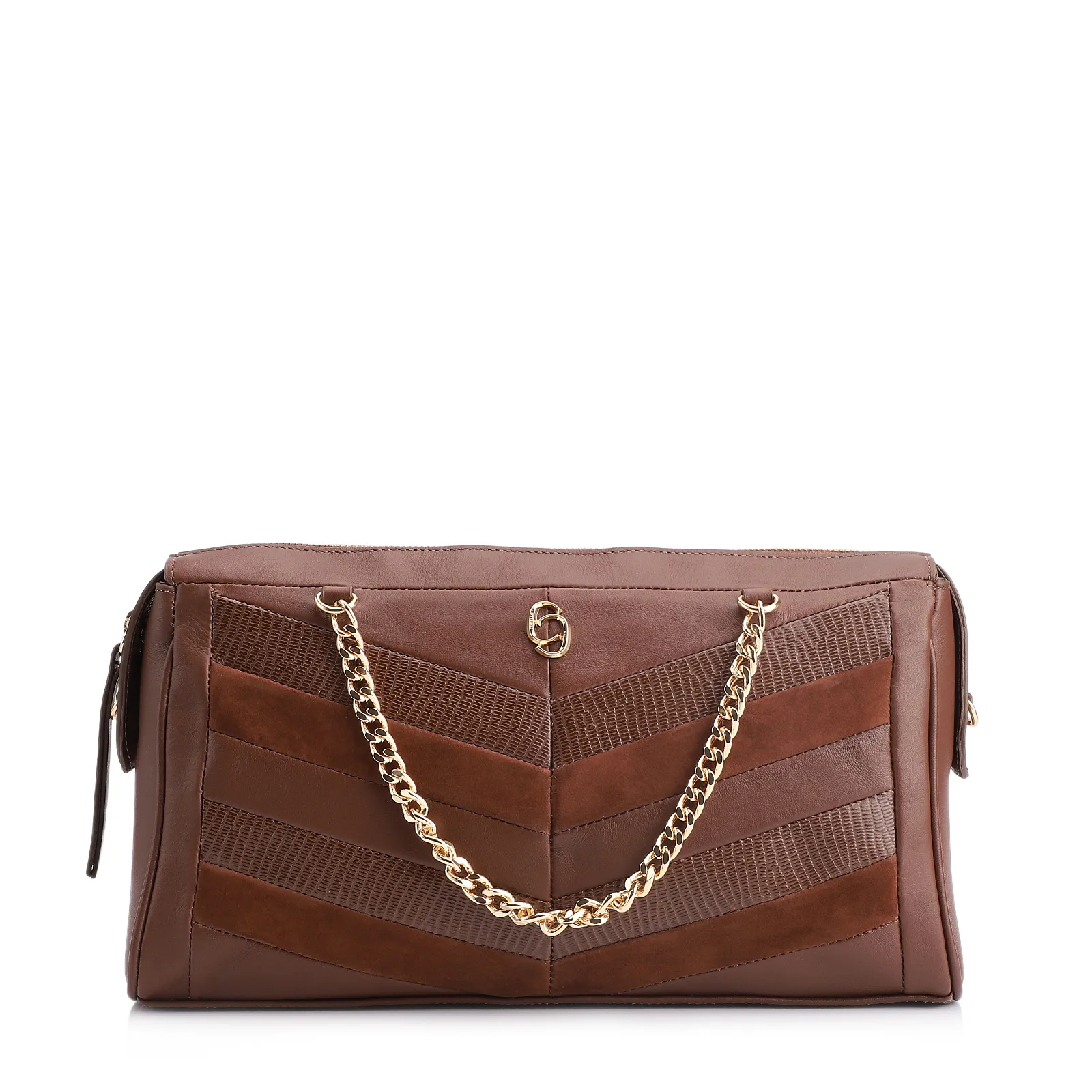 Bolsa Transversal Couro Marrom/Couro Nobuck Marrom/Lezard Marrom