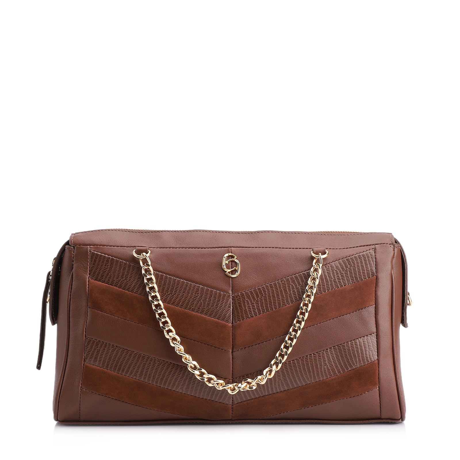 Bolsa Transversal Couro Marrom/Couro Nobuck Marrom/Lezard Marrom