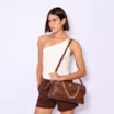 Bolsa Transversal Couro Marrom/Couro Nobuck Marrom/Lezard Marrom - imagem 2