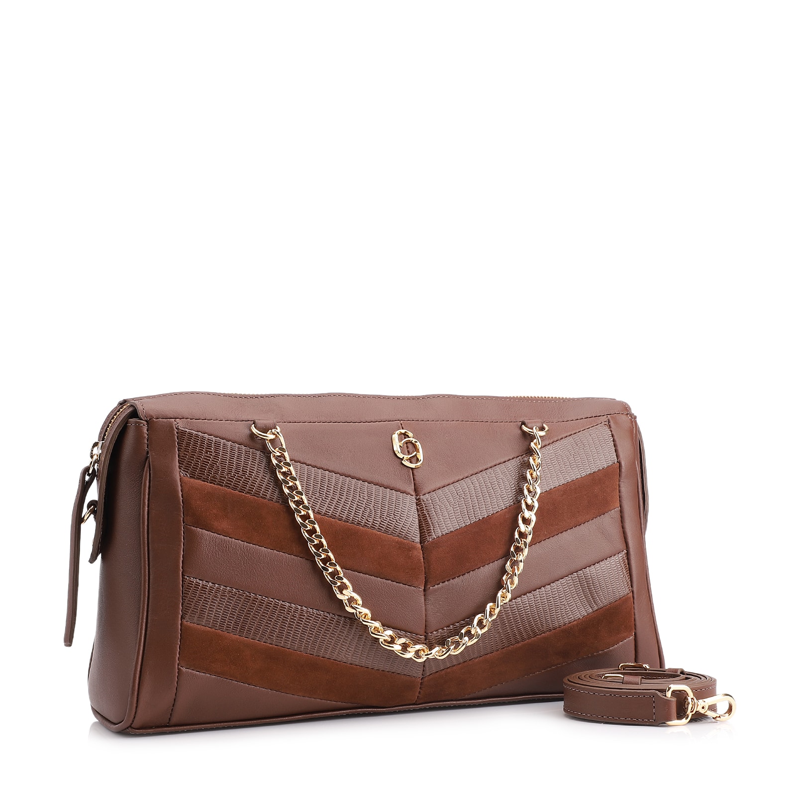 Bolsa Transversal Couro Marrom/Couro Nobuck Marrom/Lezard Marrom