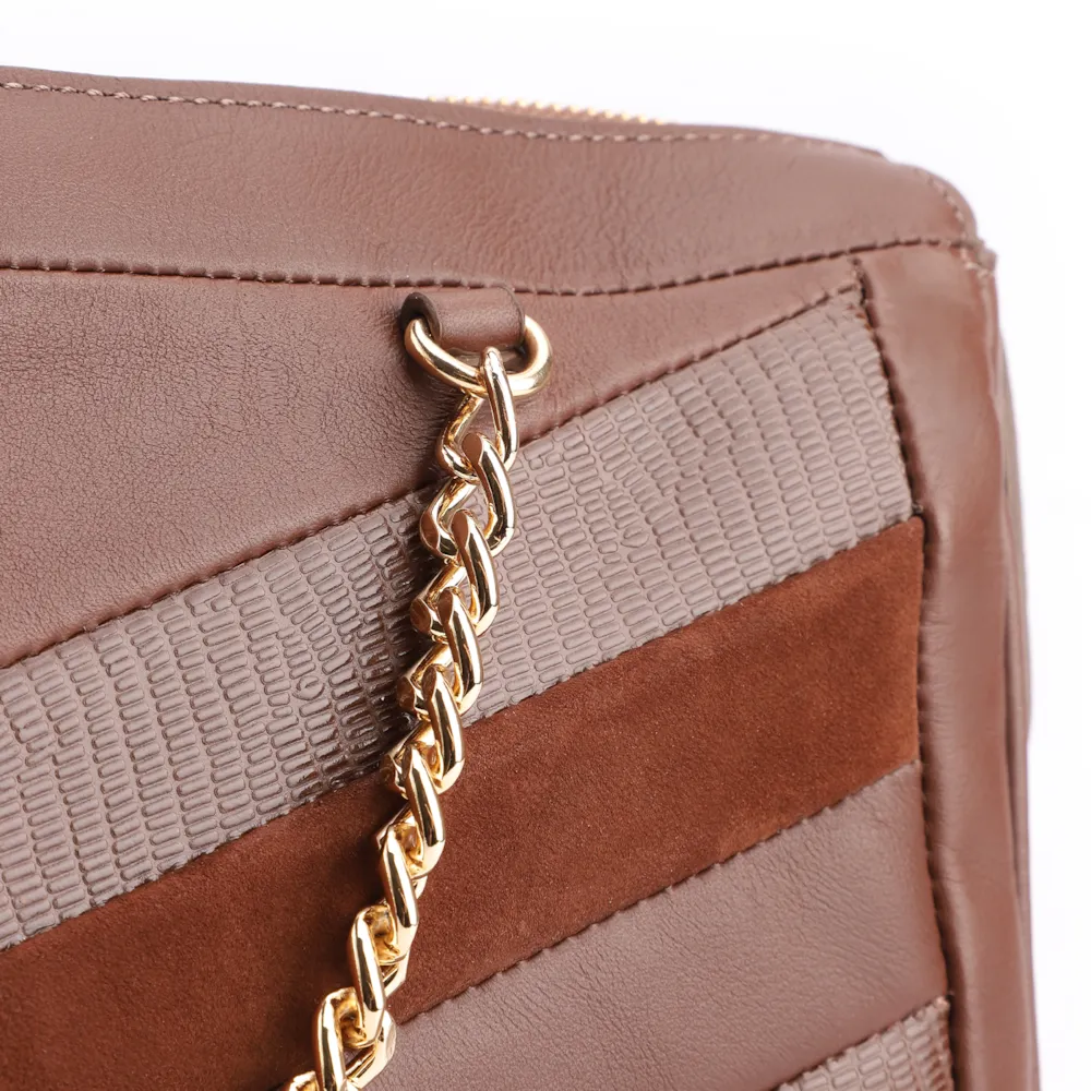 Bolsa Transversal Couro Marrom/Couro Nobuck Marrom/Lezard Marrom - imagem 8
