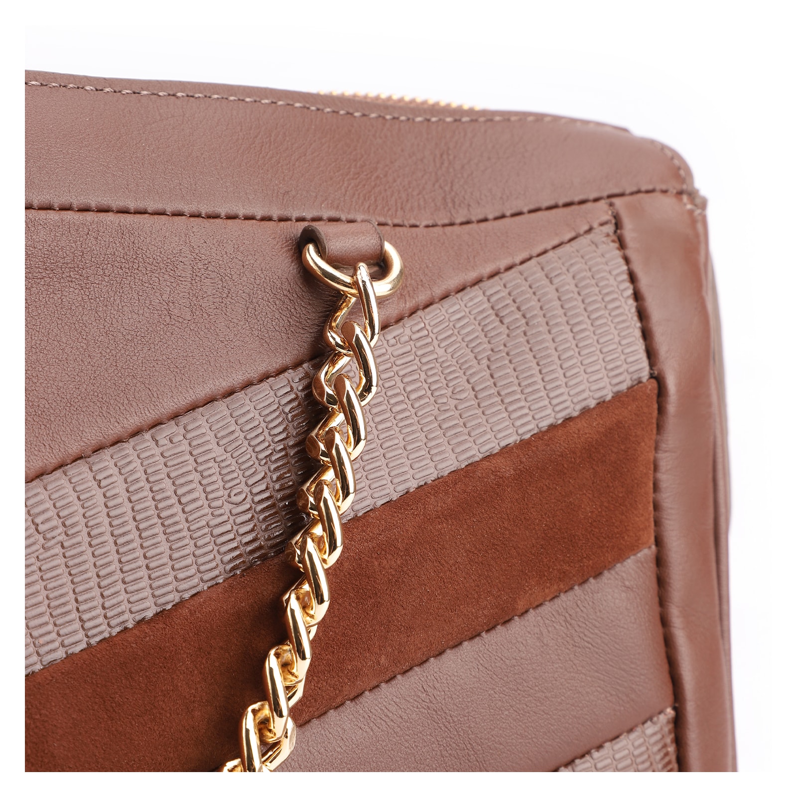 Bolsa Transversal Couro Marrom/Couro Nobuck Marrom/Lezard Marrom