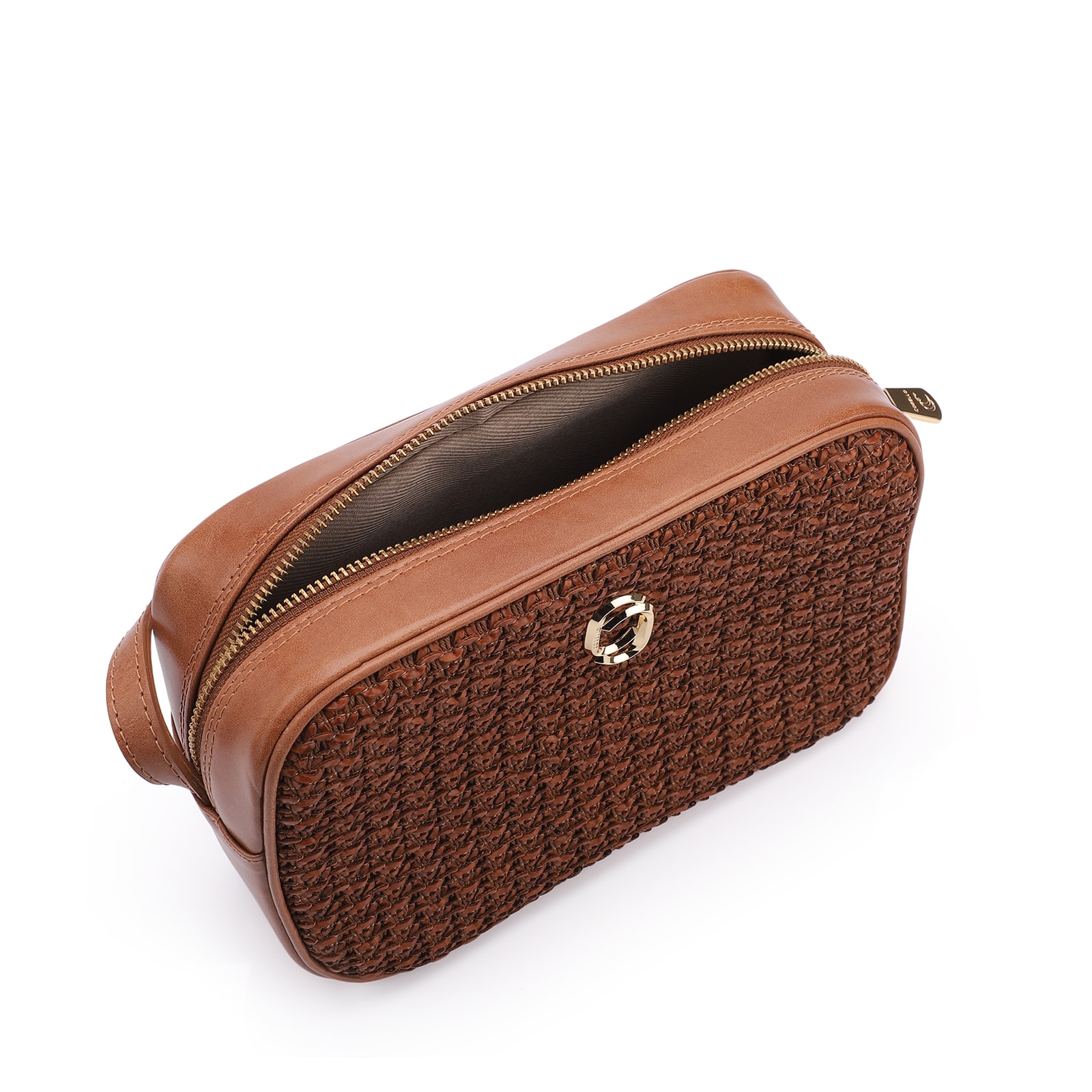 Bolsa Transversal Couro Marrom/Crochet Marrom