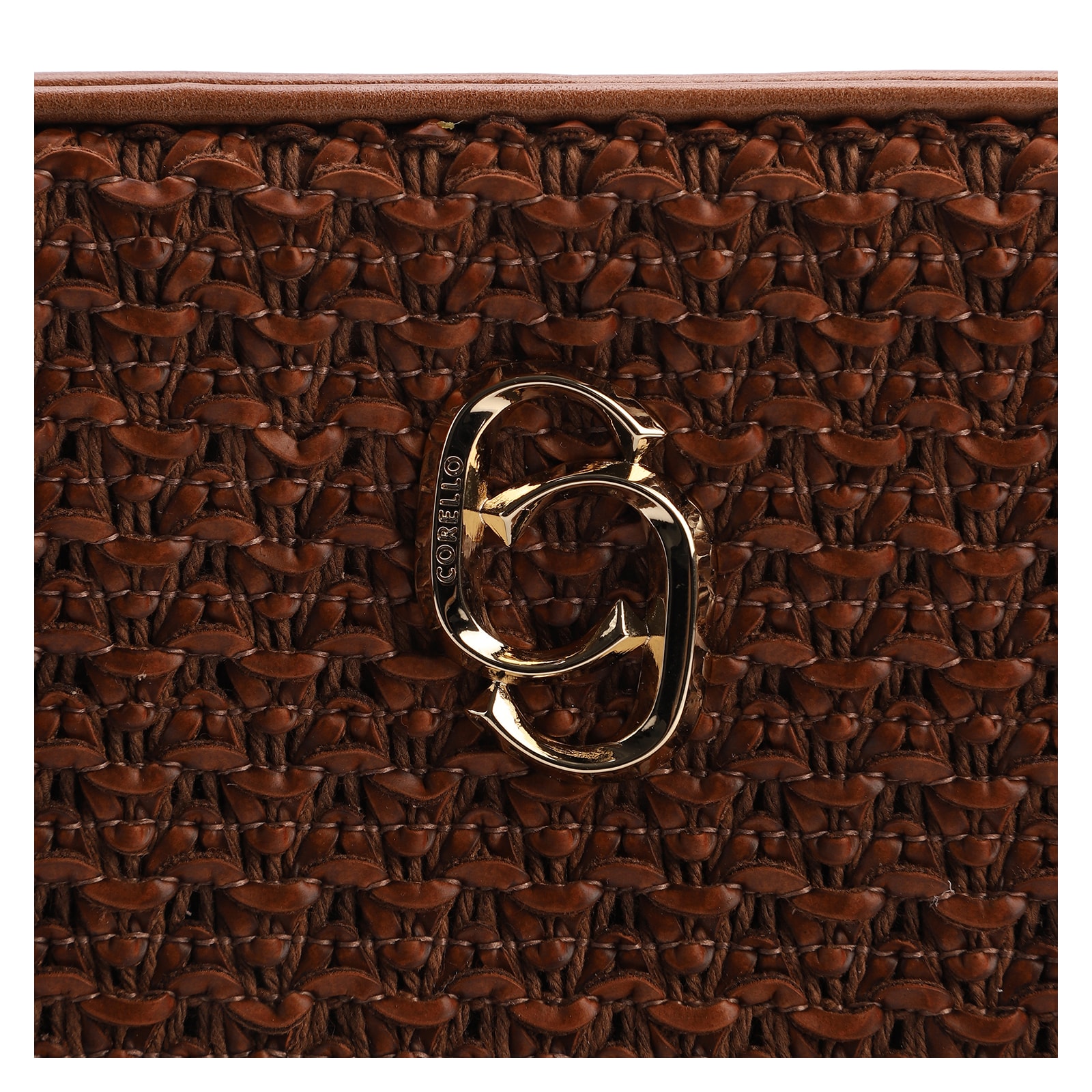 Bolsa Transversal Couro Marrom/Crochet Marrom