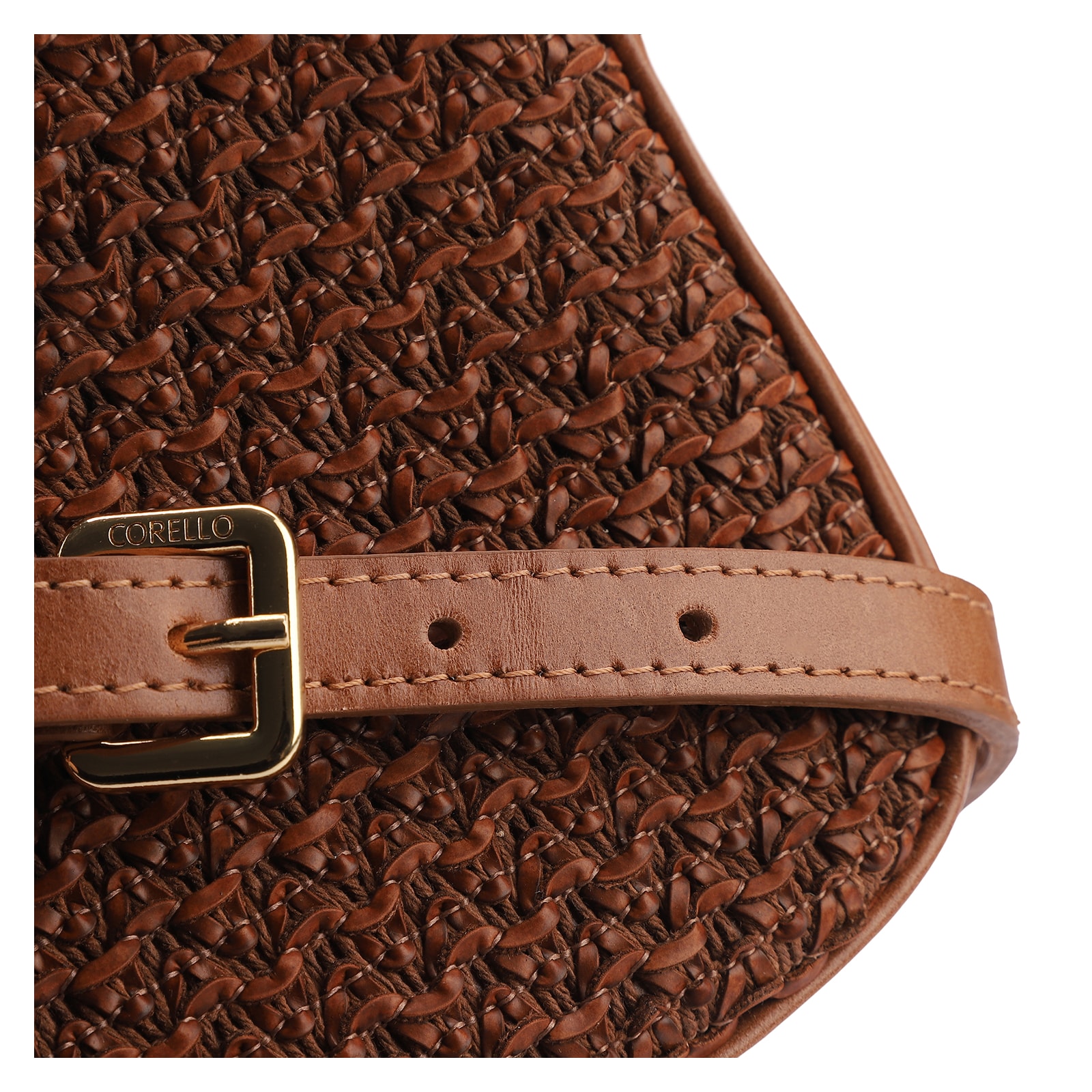 Bolsa Transversal Couro Marrom/Crochet Marrom