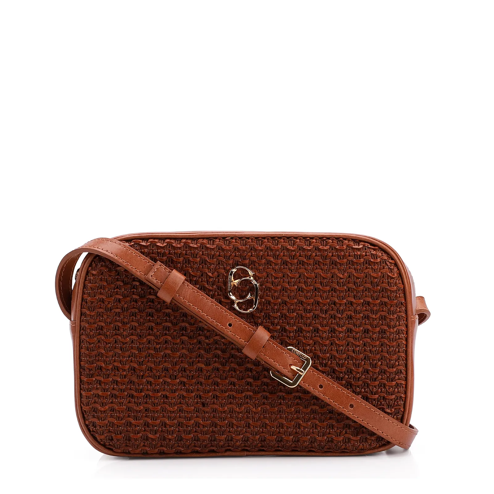 Bolsa Transversal Couro Marrom/Crochet Marrom