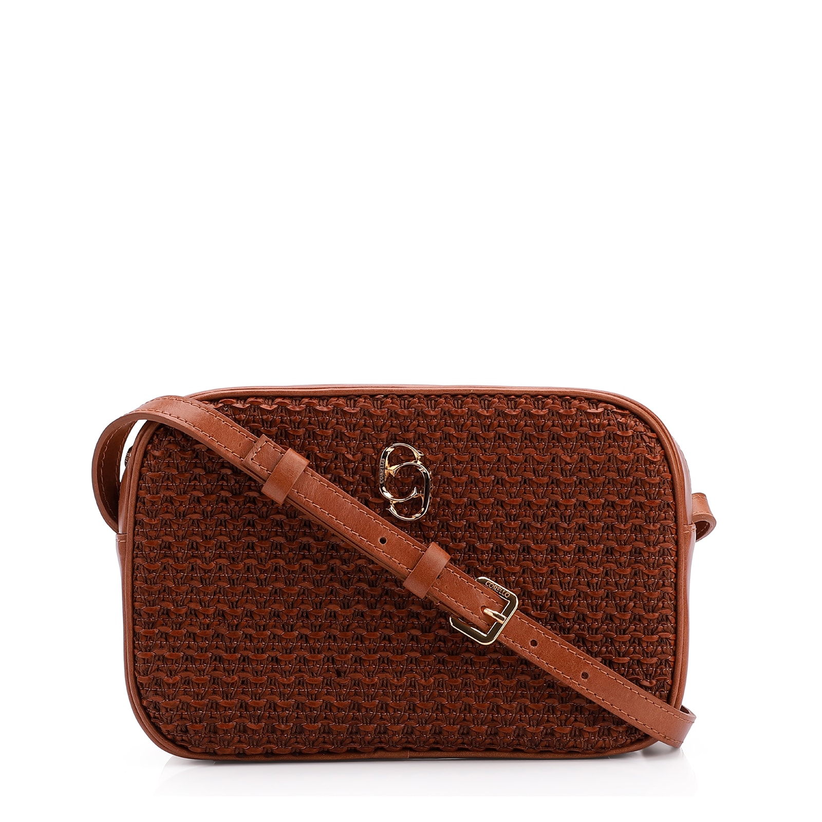 Bolsa Transversal Couro Marrom/Crochet Marrom