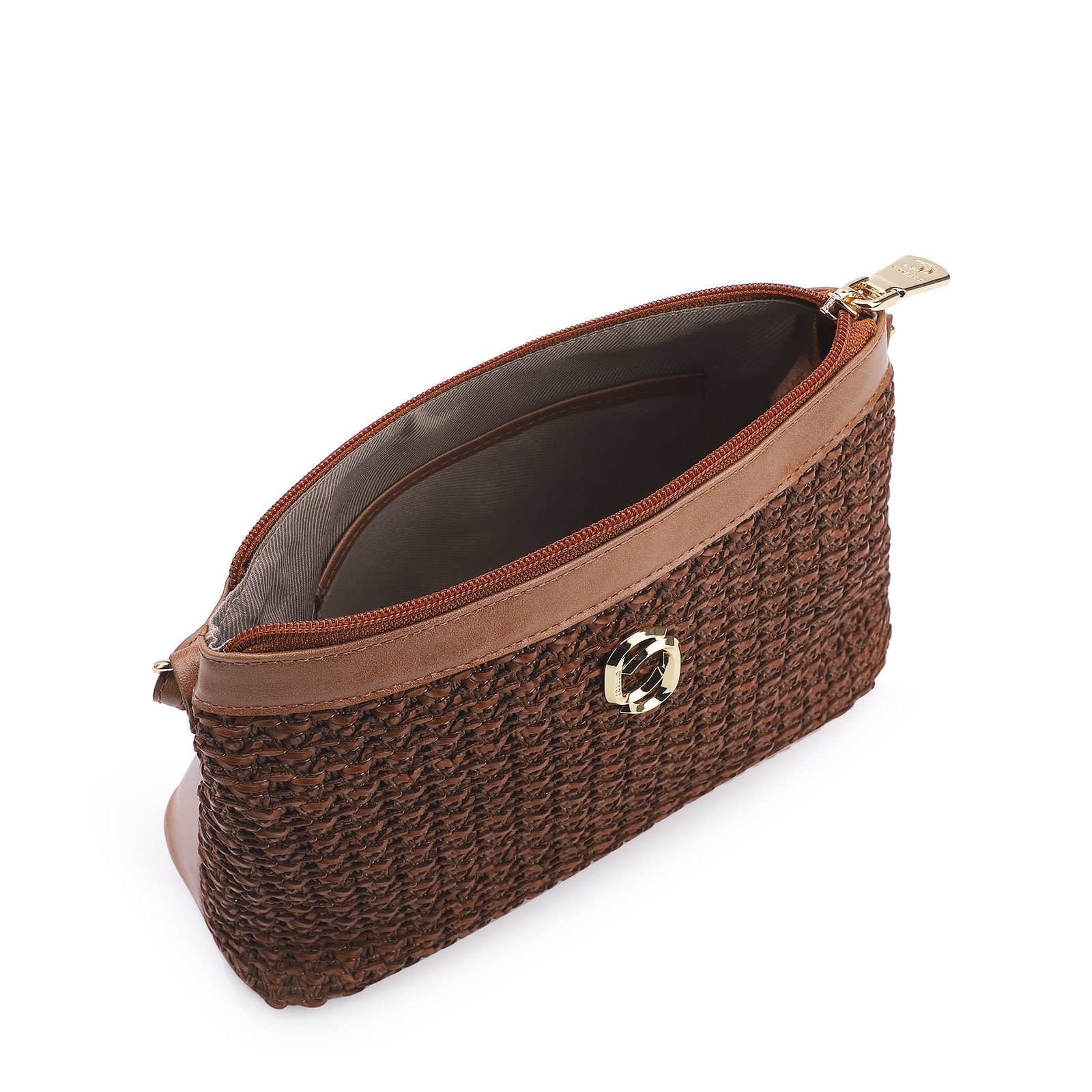 Bolsa Transversal Couro Marrom/Crochet Marrom