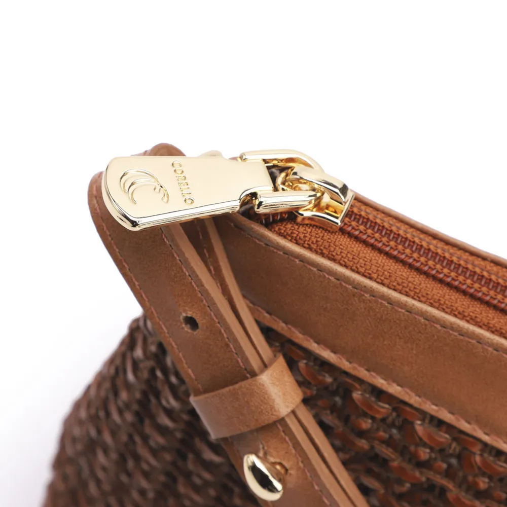 Bolsa Transversal Couro Marrom/Crochet Marrom - imagem 5