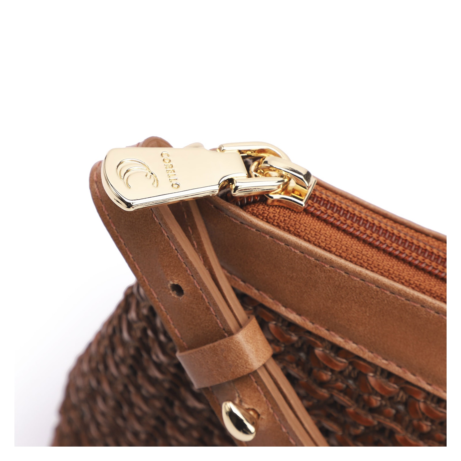 Bolsa Transversal Couro Marrom/Crochet Marrom
