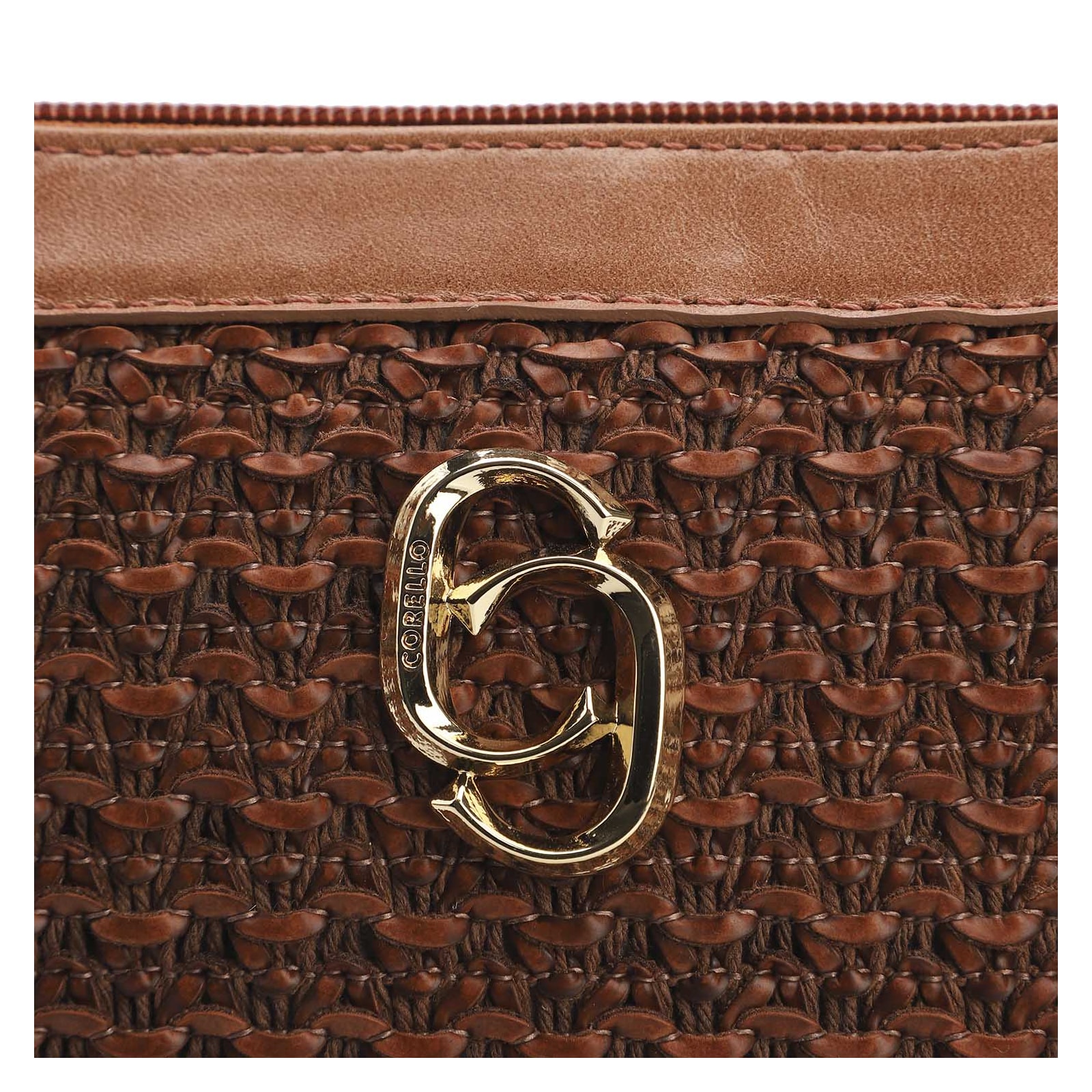 Bolsa Transversal Couro Marrom/Crochet Marrom