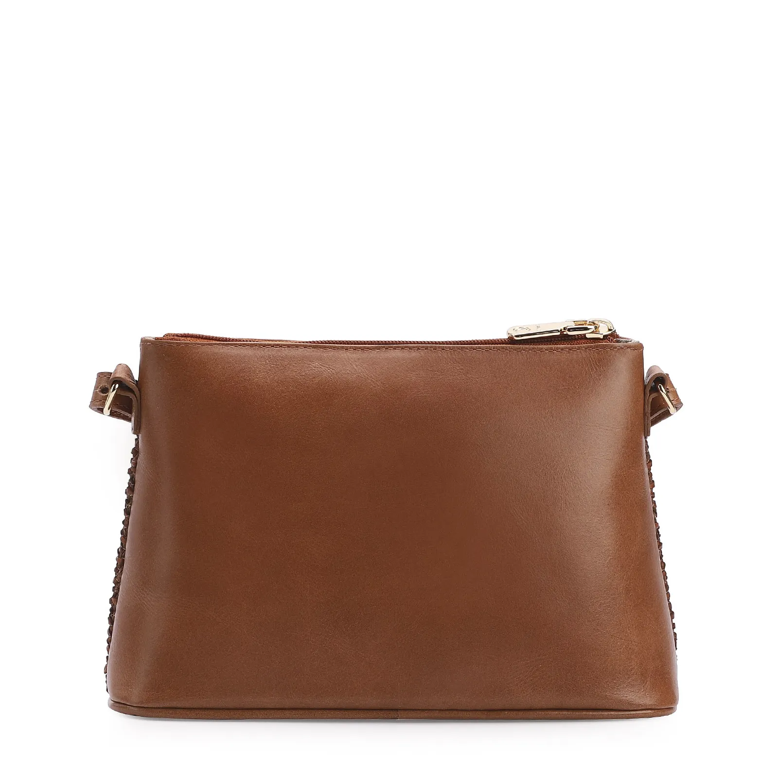 Bolsa Transversal Couro Marrom/Crochet Marrom