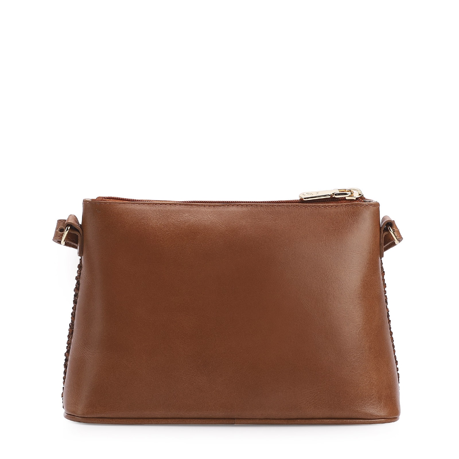 Bolsa Transversal Couro Marrom/Crochet Marrom