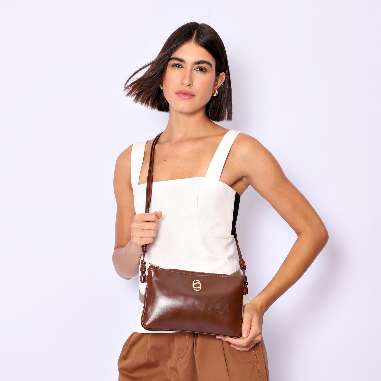 Bolsa Transversal Couro Marrom Escuro