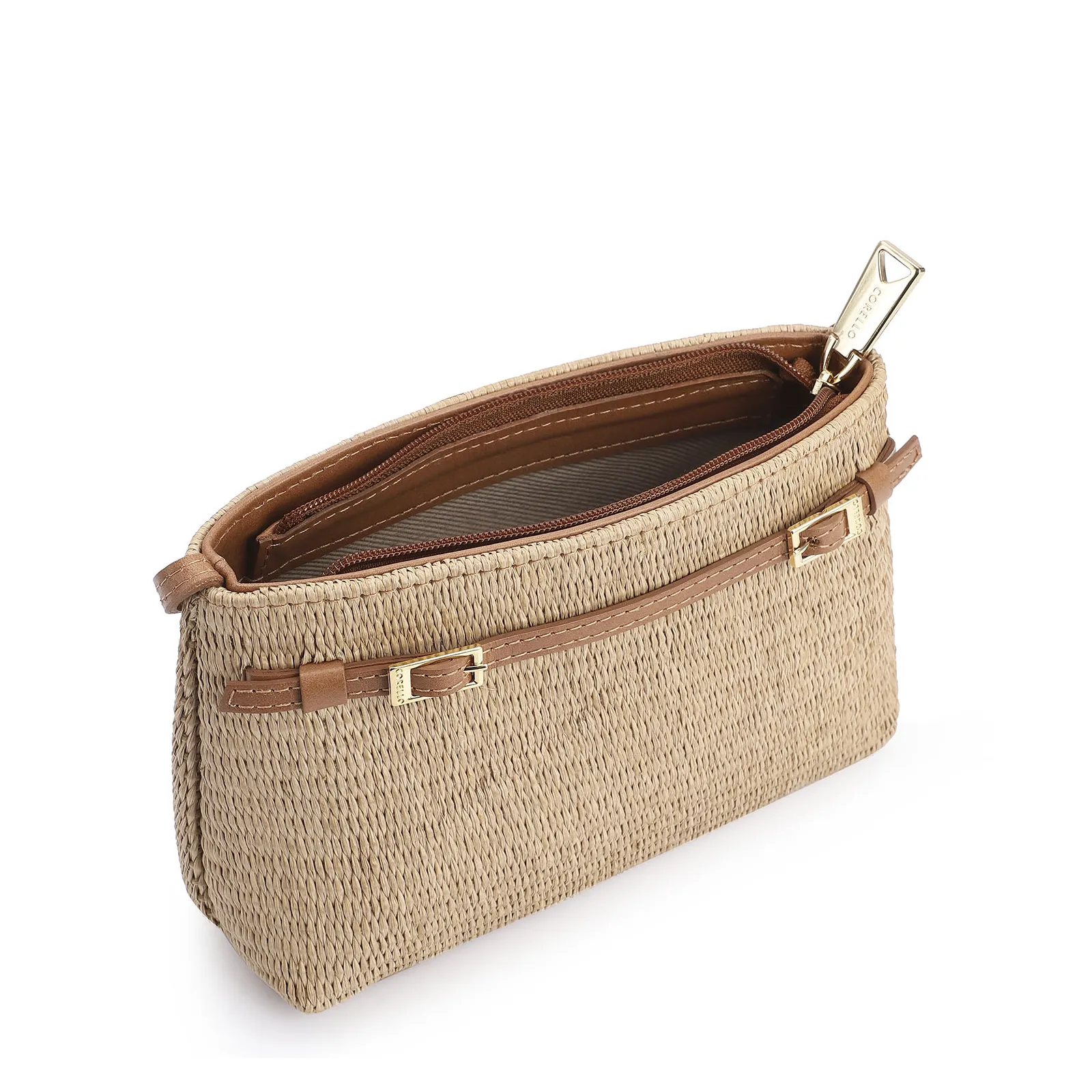 Bolsa Transversal Couro Marrom/Ráfia