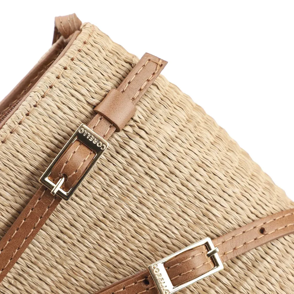 Bolsa Transversal Couro Marrom/Ráfia - imagem 5