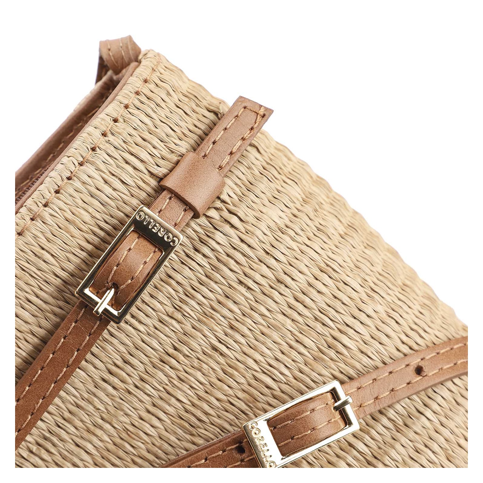Bolsa Transversal Couro Marrom/Ráfia
