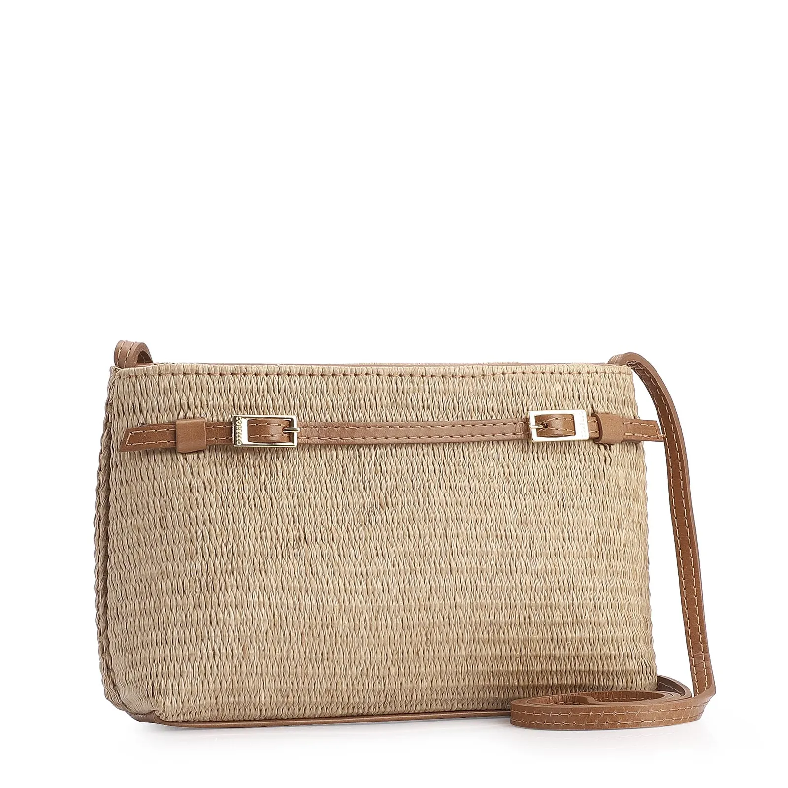 Bolsa Transversal Couro Marrom/Ráfia