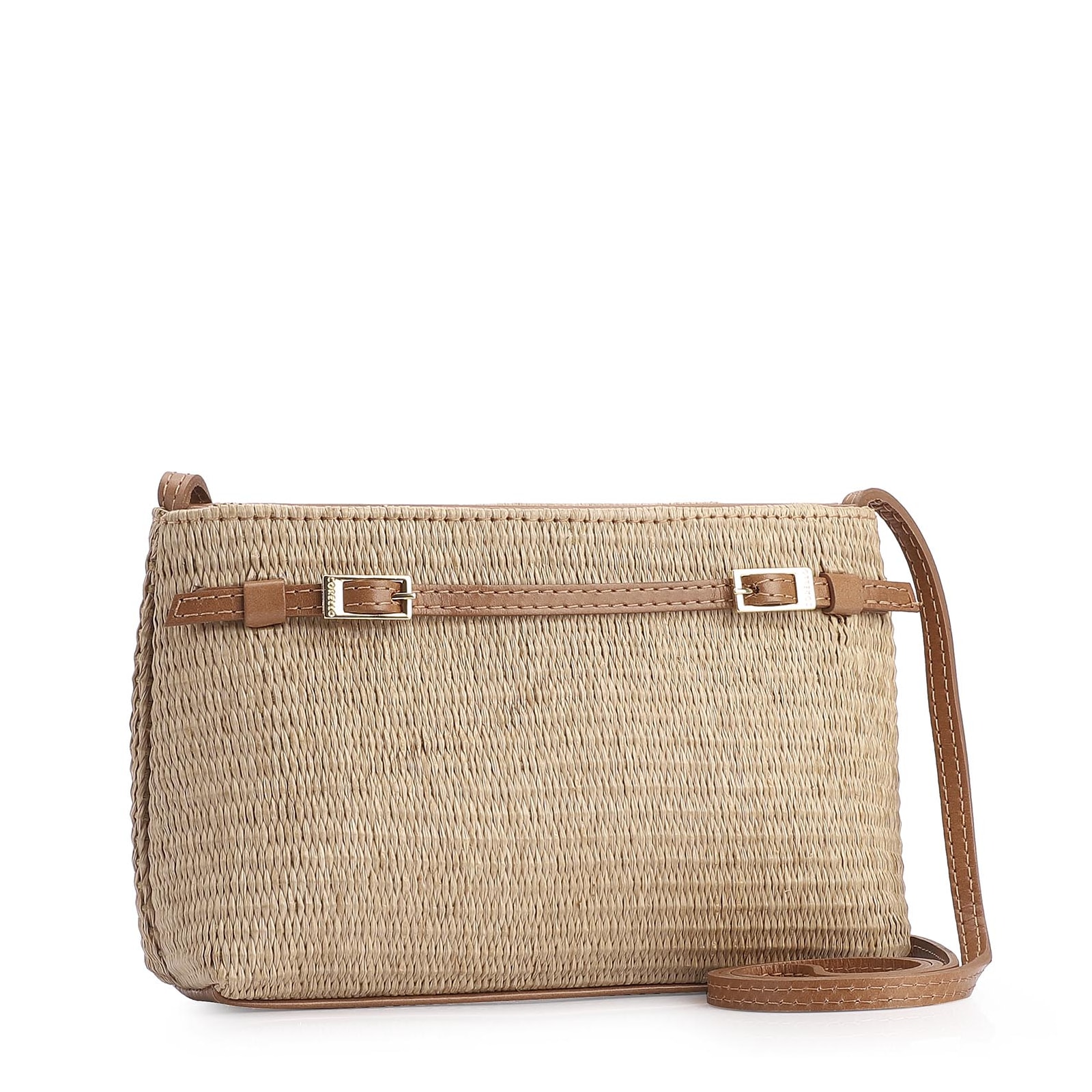 Bolsa Transversal Couro Marrom/Ráfia