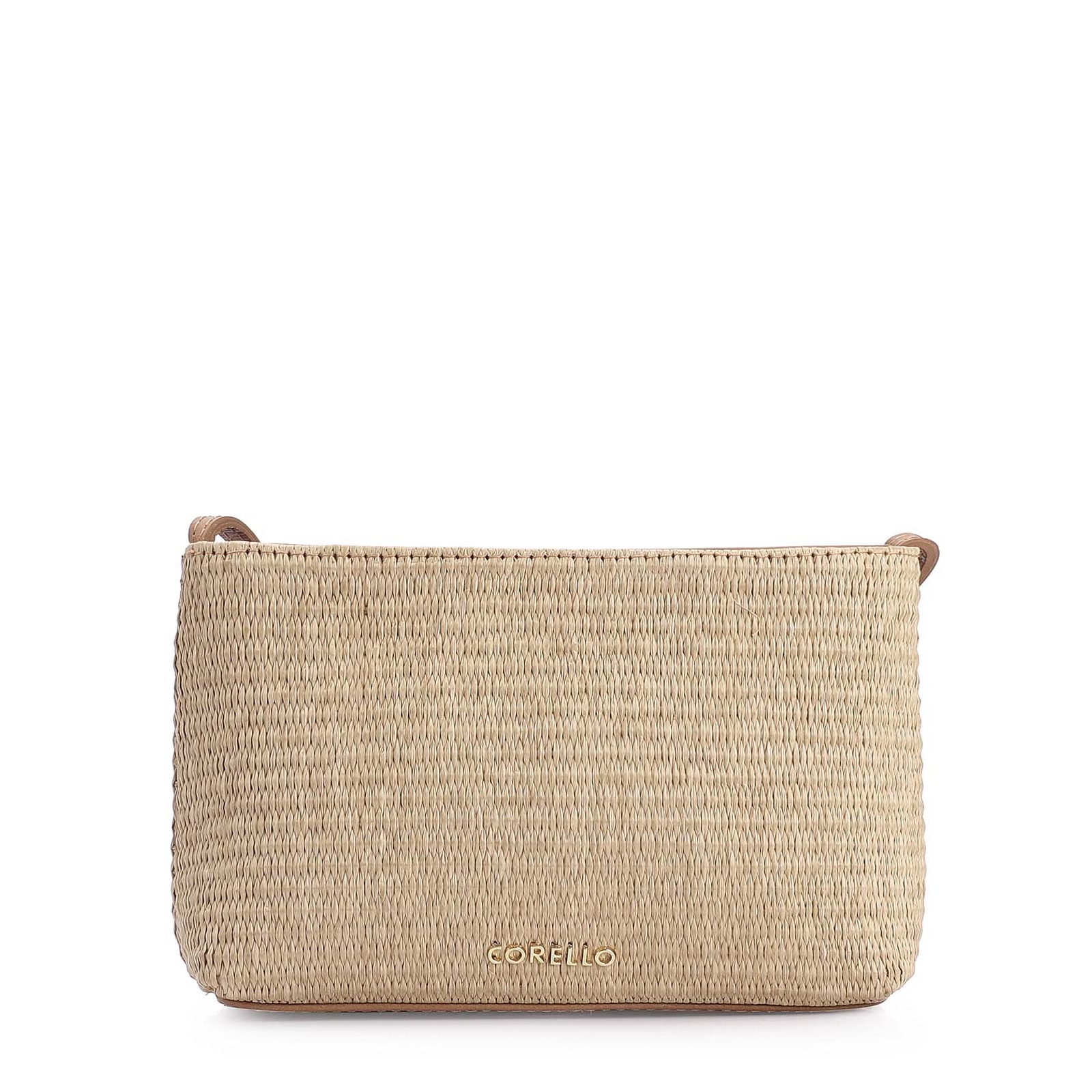 Bolsa Transversal Couro Marrom/Ráfia