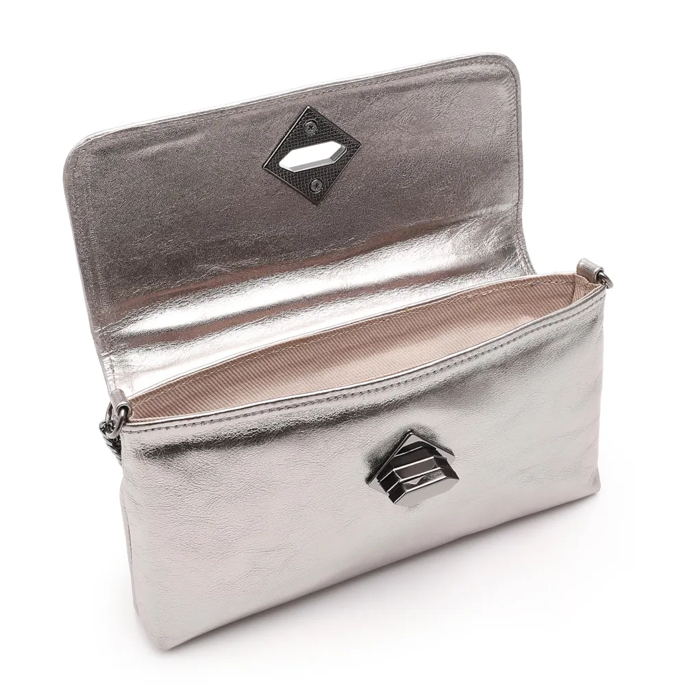  Bolsa Transversal Couro Metal Prata - imagem 4