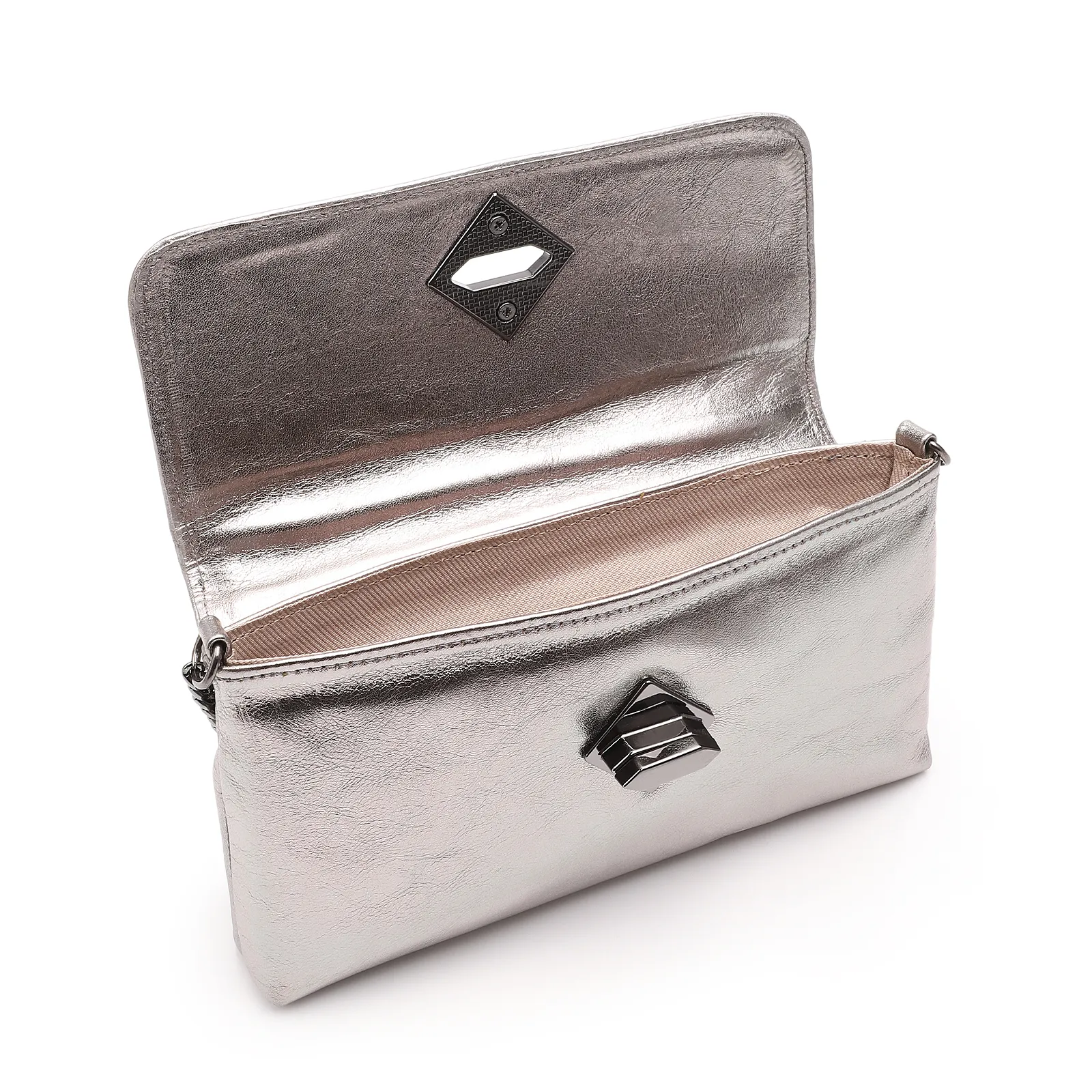 Bolsa Transversal Couro Metal Prata