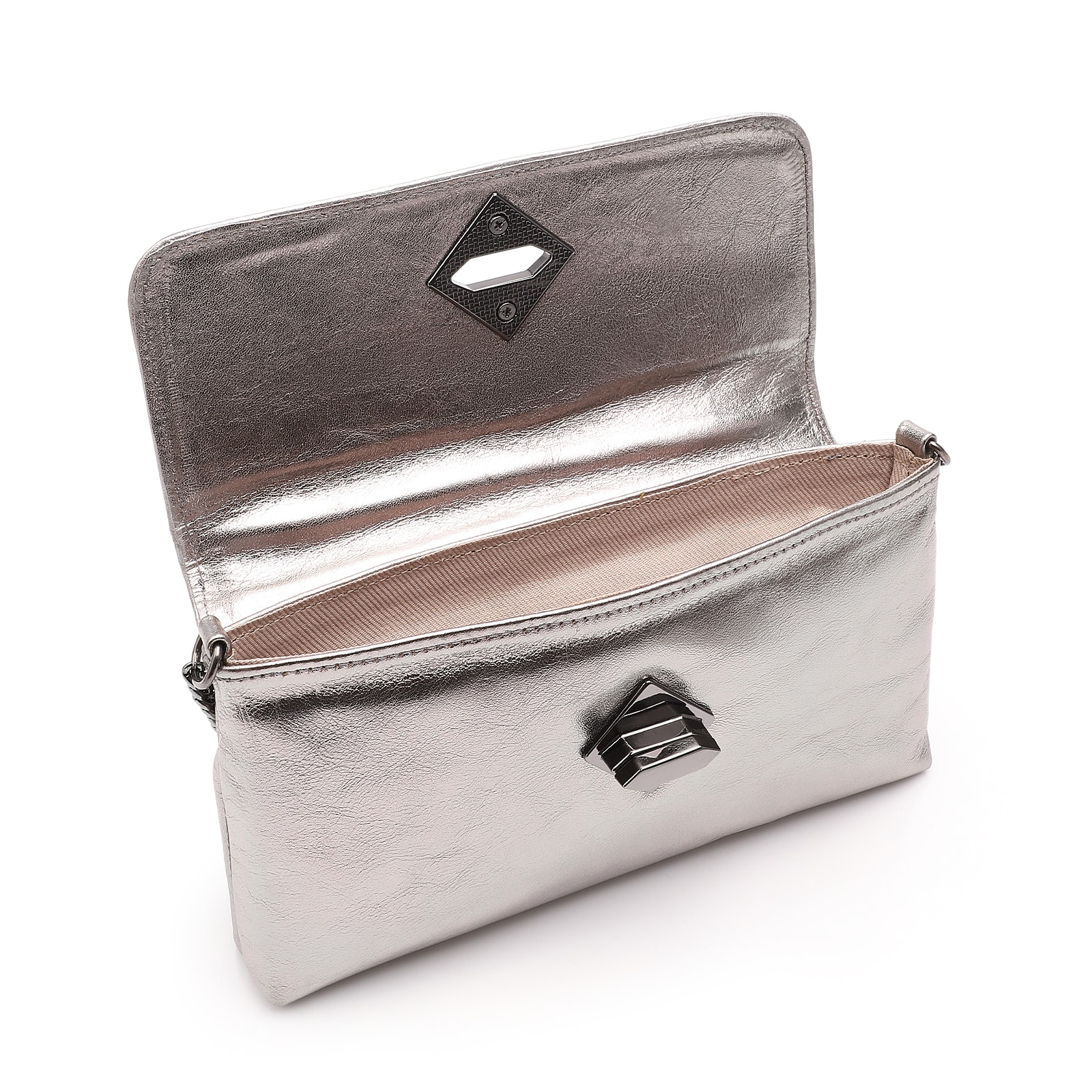 Bolsa Transversal Couro Metal Prata