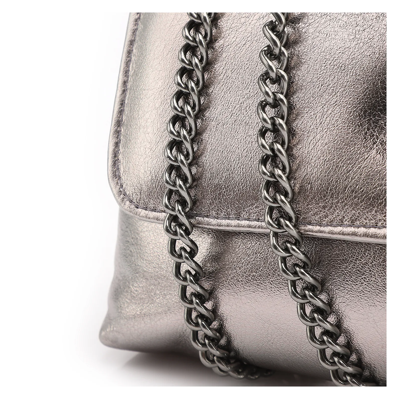 Bolsa Transversal Couro Metal Prata