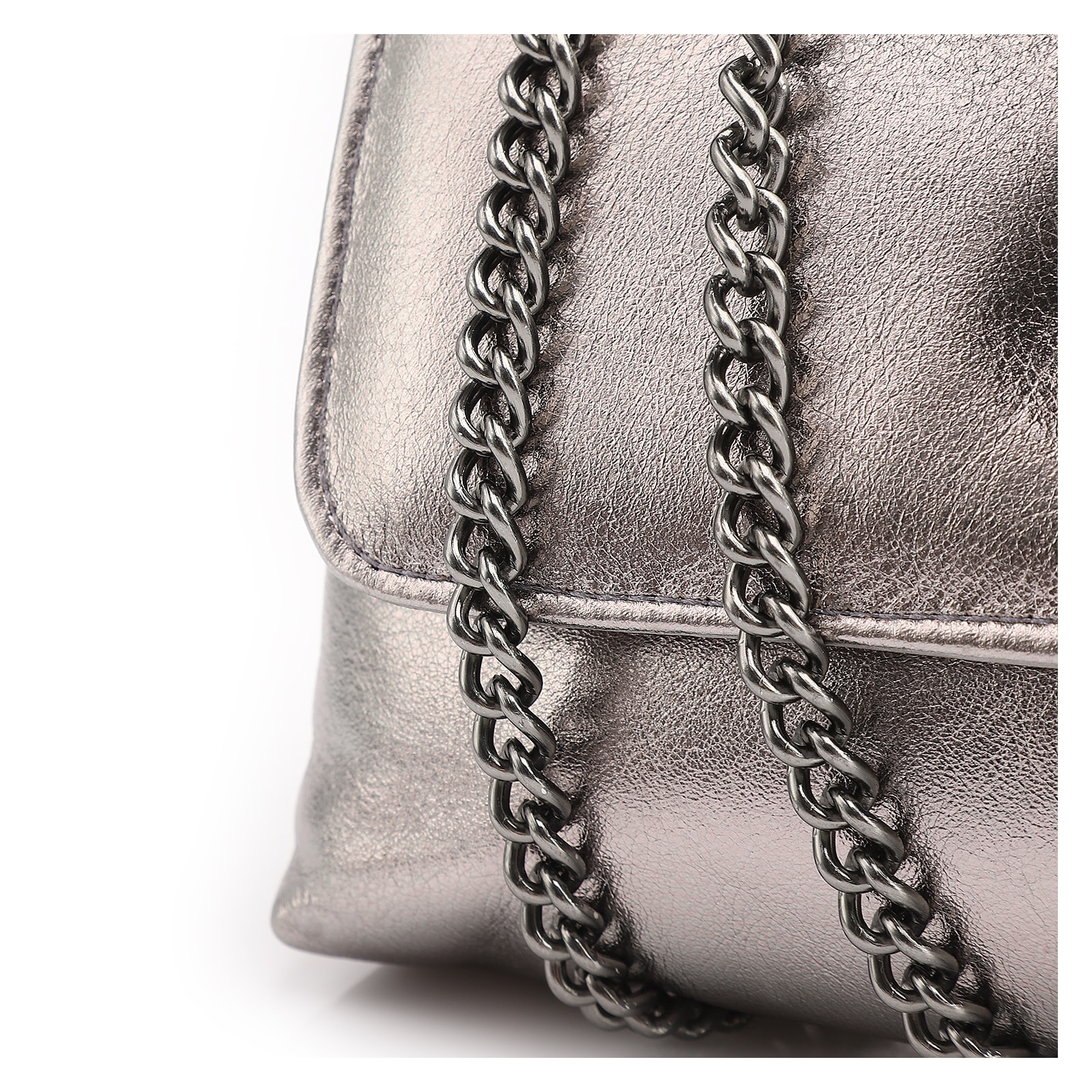 Bolsa Transversal Couro Metal Prata
