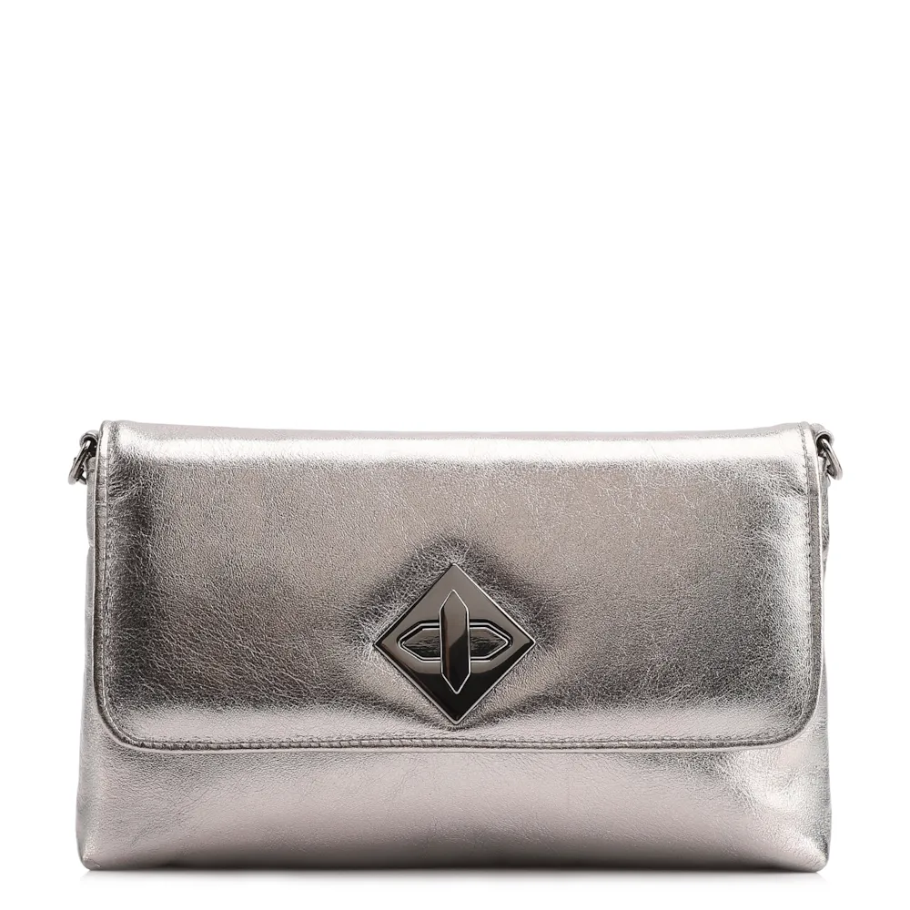  Bolsa Transversal Couro Metal Prata