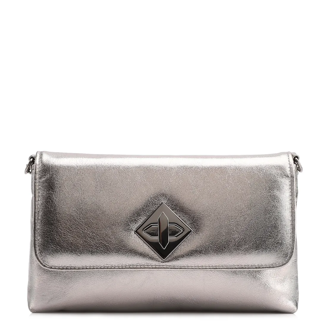  Bolsa Transversal Couro Metal Prata