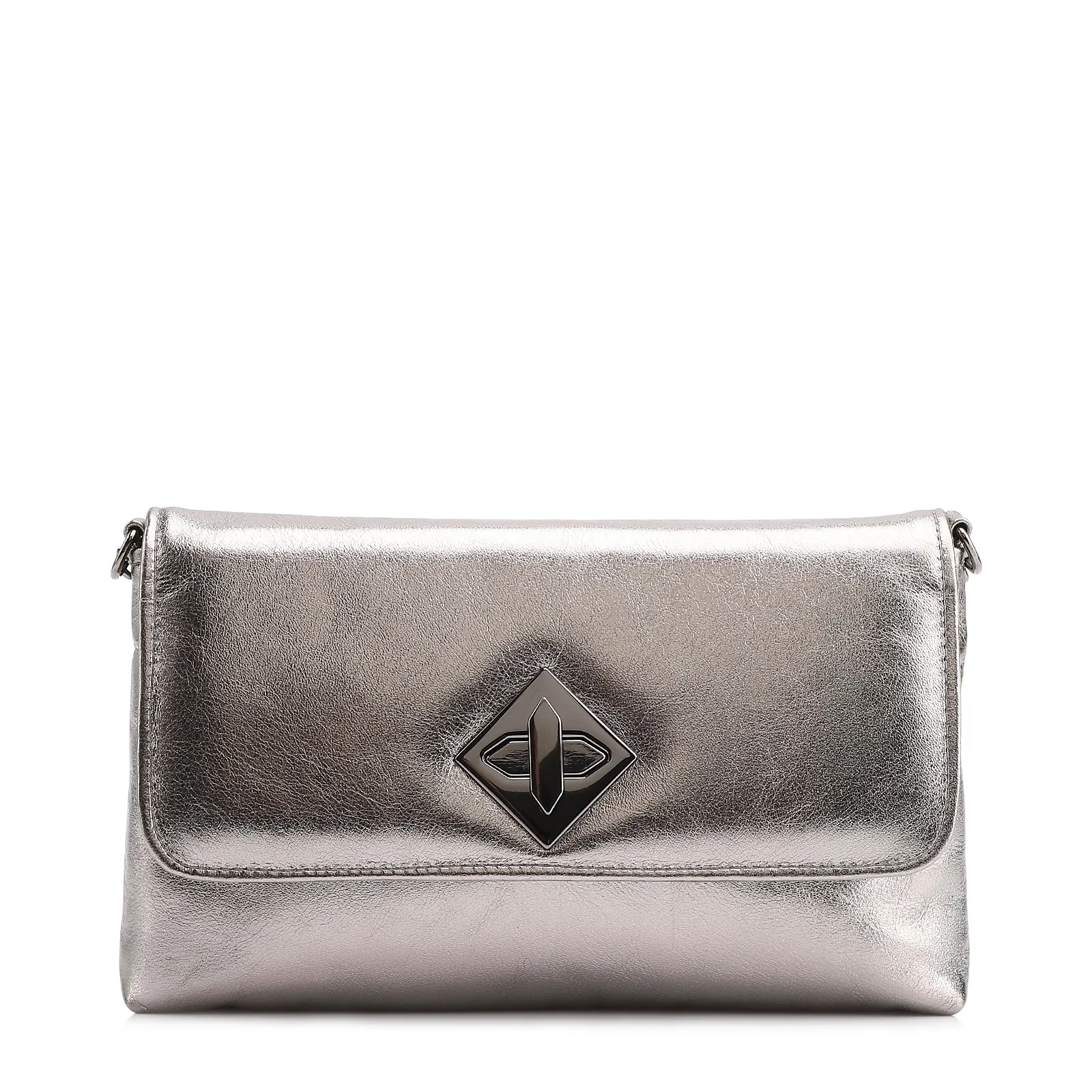  Bolsa Transversal Couro Metal Prata
