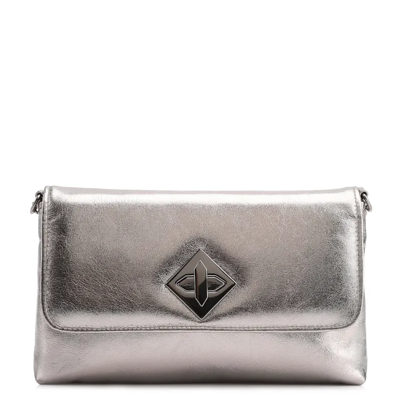  Bolsa Transversal Couro Metal Prata