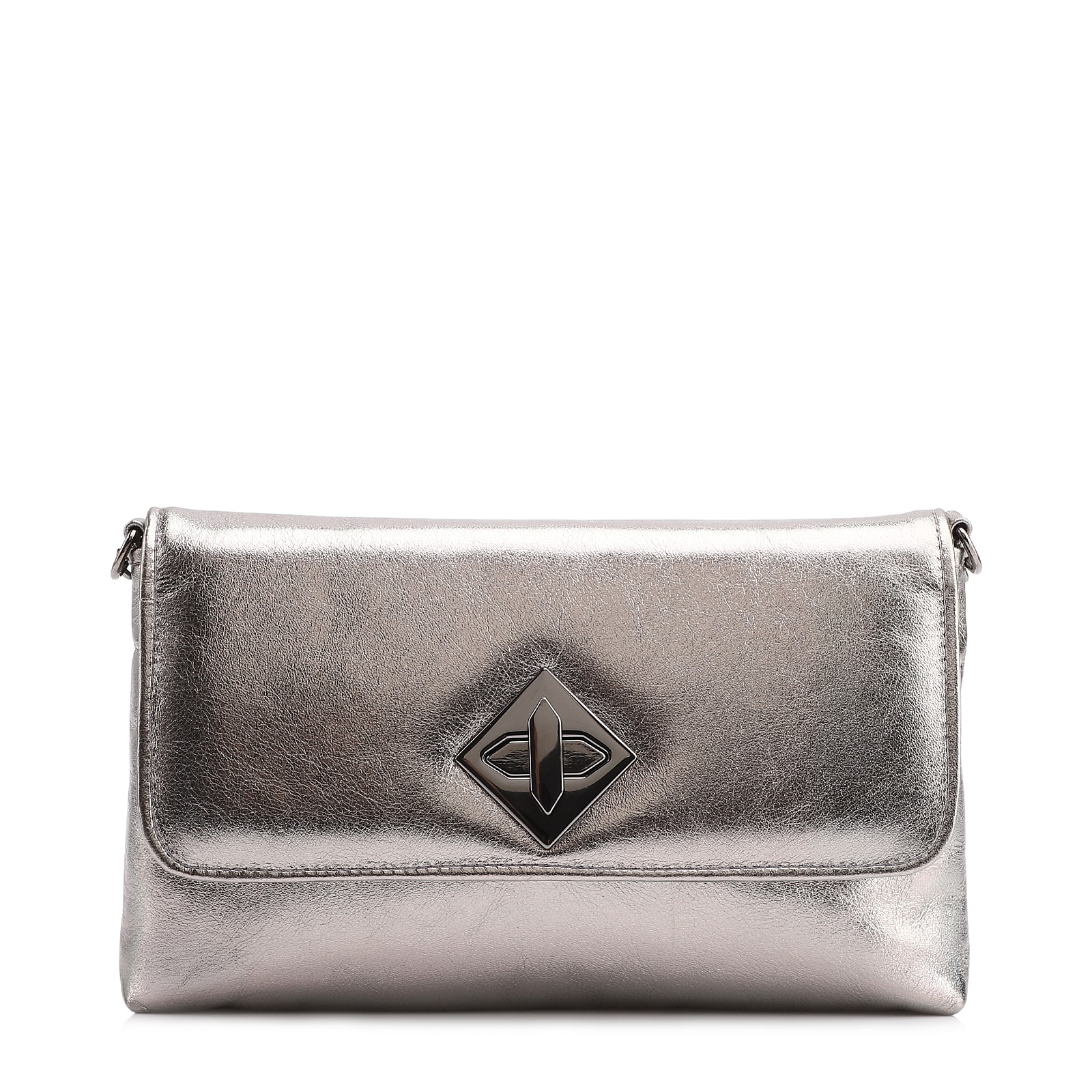 Bolsa Transversal Couro Metal Prata